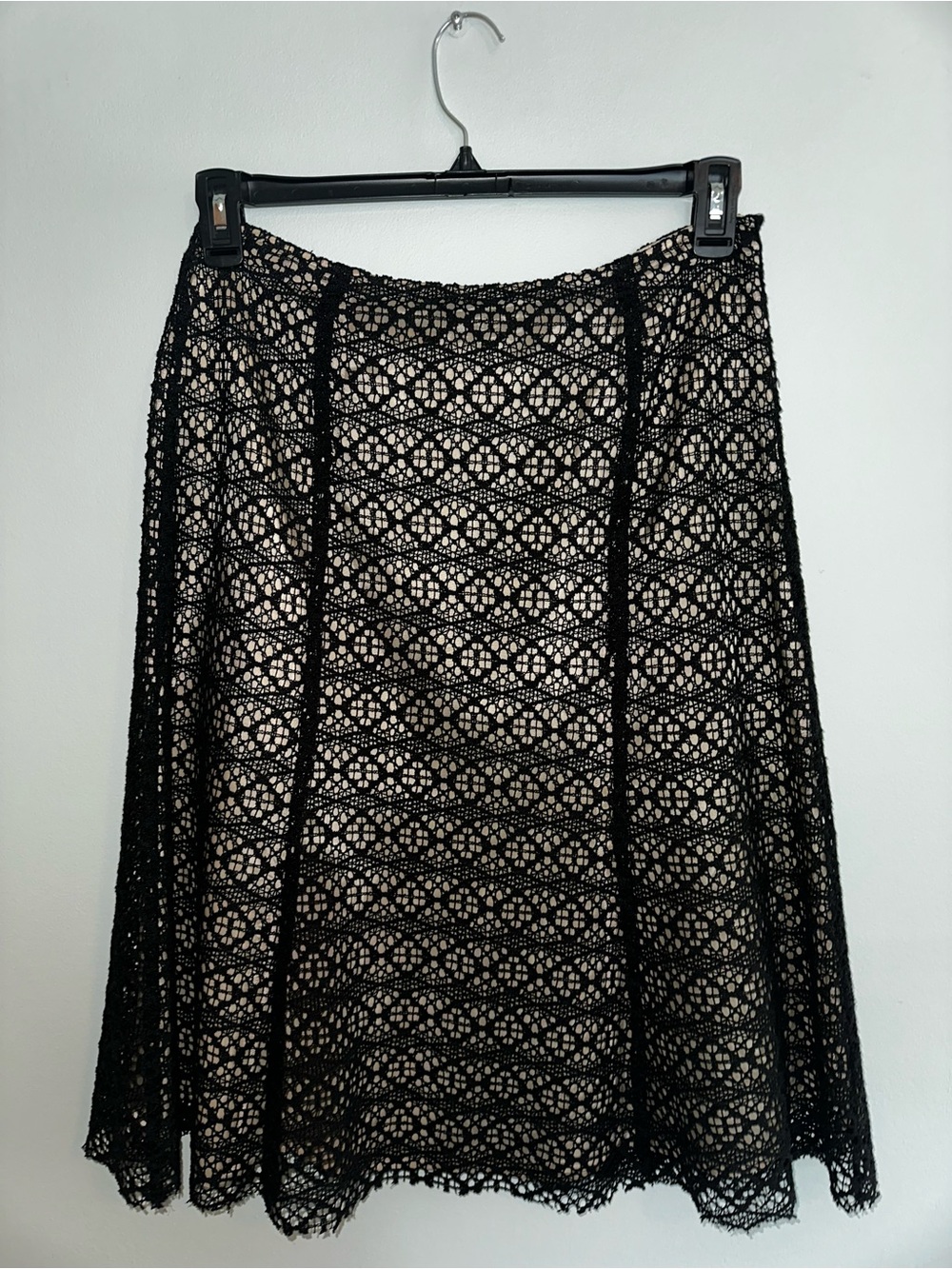 ISH Black Crochet A-Line Skirt with Nude Lining